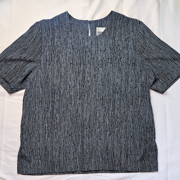 Peter Popovitch Womens Blue Vertical Striping Short Sleeve Blouse Size Medium - Picture 1 of 9